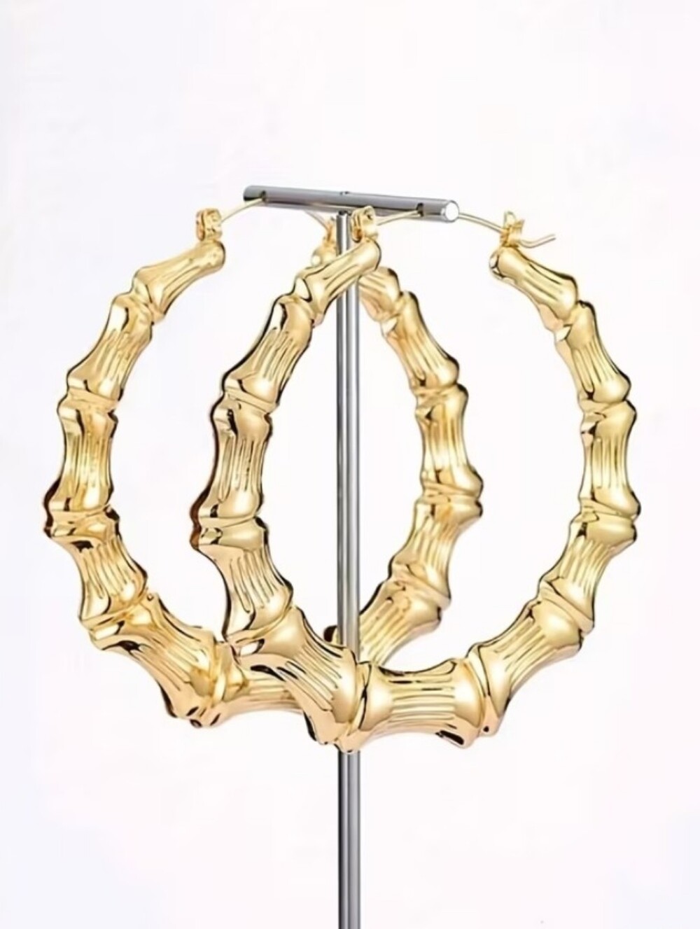 NEW! 14K Gold Plated Vintage Bamboo-Style Large Hoop Earrings - Women Jewelry